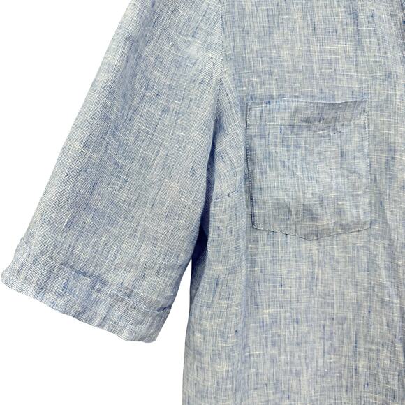 Chico’s Sz 1 Heather Blue Linen Long Line Button Front Side Slit Tunic Shirt - Picture 9 of 16